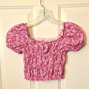 Gap Kids,  Off The Shoulder Top, Sm, Pink, White, Floral print, Crop top, Ruffle
